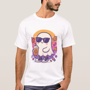 Coola Ghost med Pumpkin Spice - Retro Halloween Te T Shirt