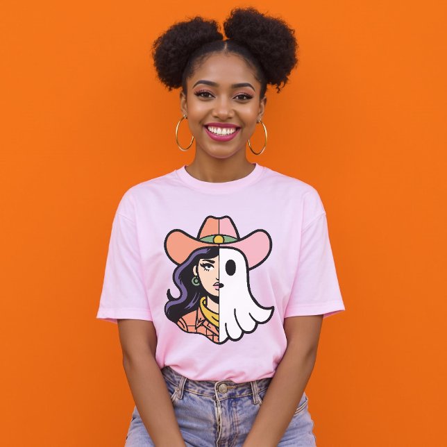 Coola Ghoul Cowgirl Halva Ghost Halva Western T Shirt (Cool Ghoul Cowgirl Half Ghost Half Western T-Shirt)