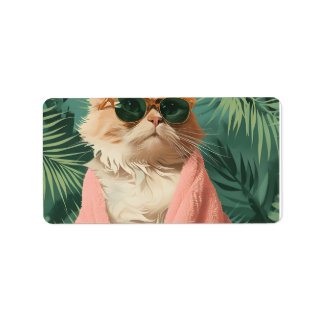 Coola Ginger Cat Vacation Vibes Aesthetic Adressetikett