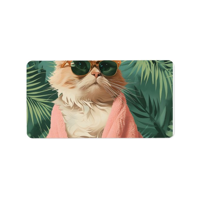 Coola Ginger Cat Vacation Vibes Aesthetic Adressetikett (Framsidan)