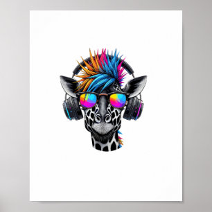 Coola giraff solglasögon hörlurar giraffer poster