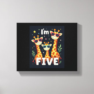 Coola Giraffe 5:e Födelsedagsfesten 5 år gammal Sm Canvastryck