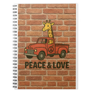 Coola Giraffe Riding a Peace Lastbil Anteckningsbok