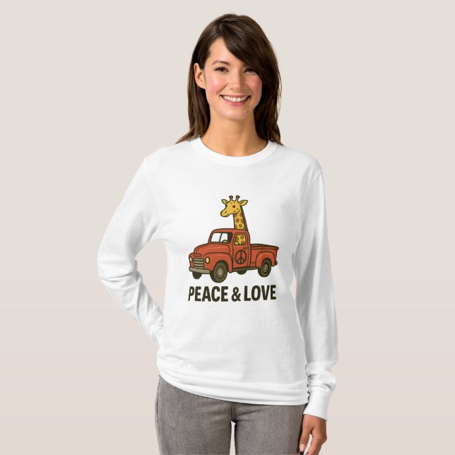 Coola Giraffe Riding a Peace Lastbil T Shirt (Hel framsida)