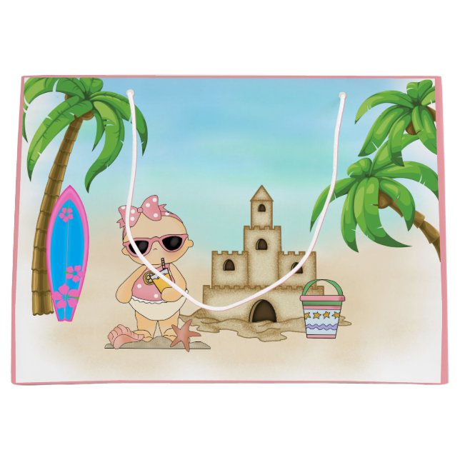 Coola Girl Beach Baby med Sandcastle och Surfboard (Framsidan)
