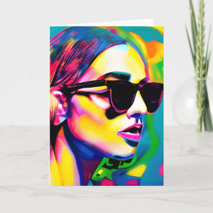 Coola Girl in Sunglasses Colorful Abstrakt Art Kort
