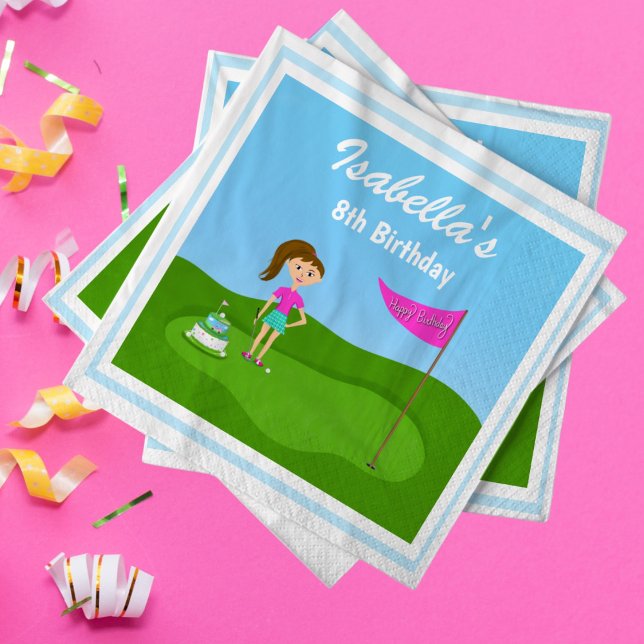 Coola Girl's Golfing Thned Födelsedagsfest Pappersservett (Enjoy your golf themed girls birthday party with these cute napkins.)
