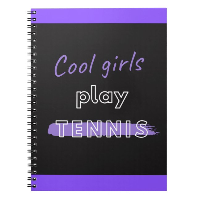 Coola Girls Play Tennis Black and Lila Quote Anteckningsbok (Framsidan)