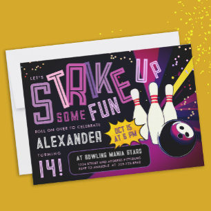 Coola Girly Bowling Strejka Colorful Lila Party Inbjudningar