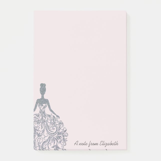 Coola Girly Silver Glitter Dress - Personlig Post-it Block (Framsida)