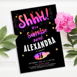 Coola Girly Surprise Party Sweet 16th Neon Glow Inbjudningar