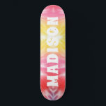 Coola Girly Tie Dye Anpassningsbar Personlig Namn Mini Skateboard Bräda 18,5 Cm<br><div class="desc">Coola Girly Tie Dye Anpassningsbar Personlig Namn Skateboard har din personlig namn i modern vit typografi på rosa och gult tids färgbakgrund. Anpassa genom att redigera texten i textrutan. Ge en anpassningsbar har gjort en gåva, skateboard-personlig till din favoritskateboarder för jul, födelsedag eller din BFF. Designad av ©Evco Studio www.zazzle.com/store/evcostudio...</div>