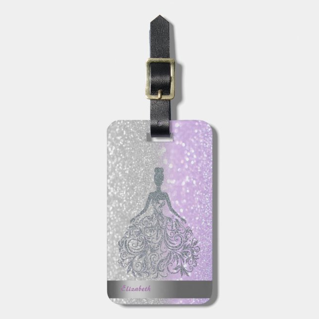 Coola Glitter bokeh Ombre Rand,Girl Silhouete Bagagebricka (Vertikal Framsida)