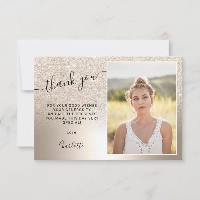 Coola glitter metallisk ombre 3-foto Söt 16 Tack Kort (Framsida)