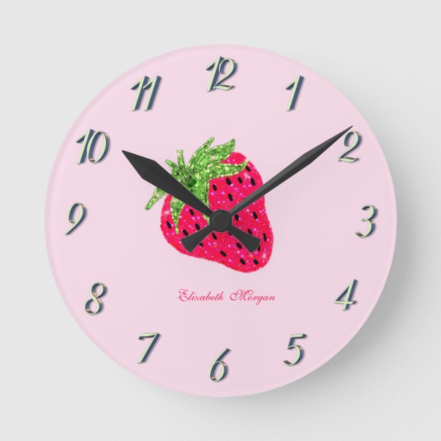 Coola Glitter Strawberry Rosa Rund Klocka (Framsida)