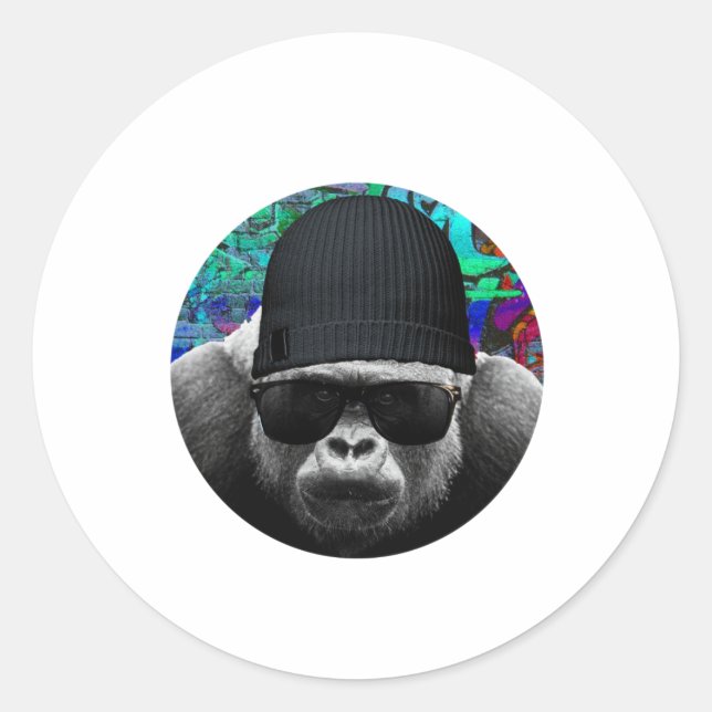 Coola Gorilla Sticker Runt Klistermärke (Framsida)