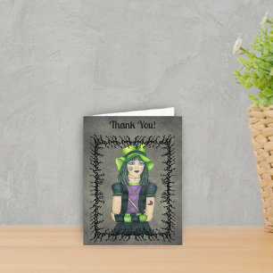 Coola Goth Girl Grönt Hat Tattoos Black Barbs Gråt Tack Kort