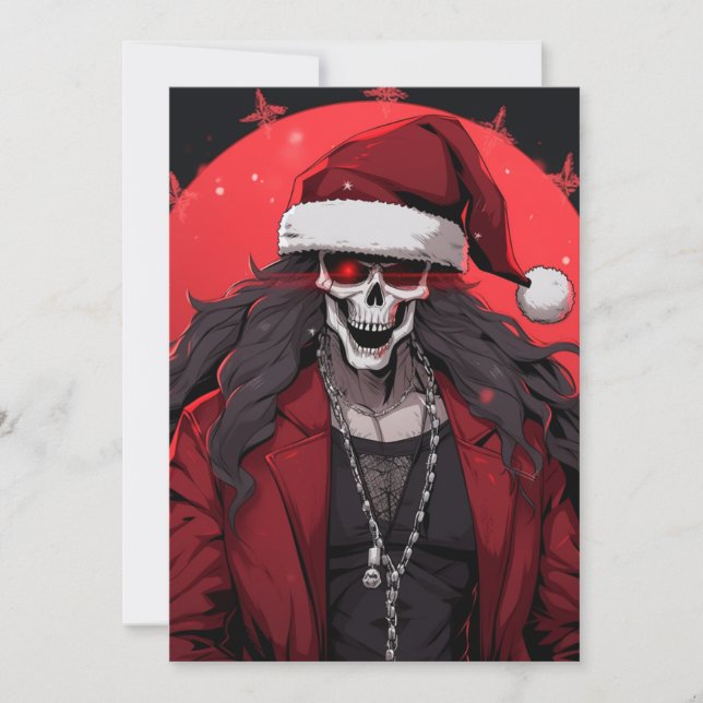 Coola Goth Punk Skull Anime Santa Demon Julkort (Framsida)