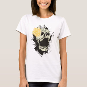 Coola gothic skalle och gul ros anpassningsbar t-s t-shirt