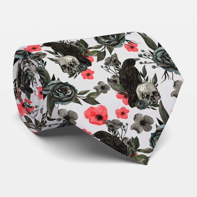 coola gotiska kråkor döskallar mönster i sidled slips (Rullad)