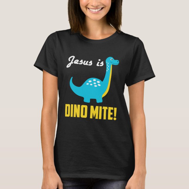 Coola Grafik Jesus är Dino Mite T Shirt (Framsida)