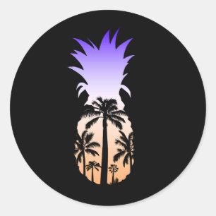 Coola Grafisk ananas Sunset Handflatan Träd Beach Runt Klistermärke