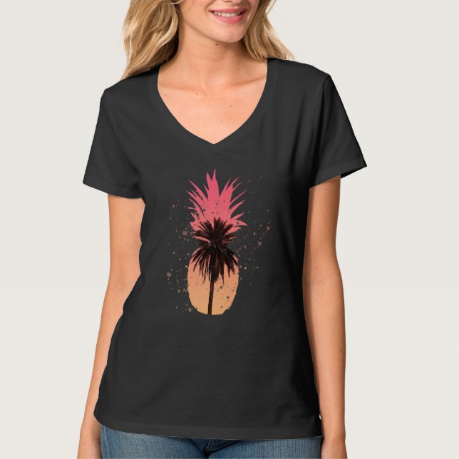 Coola Grafisk ananas Sunset Handflatan Träd Beach T Shirt (Framsida)