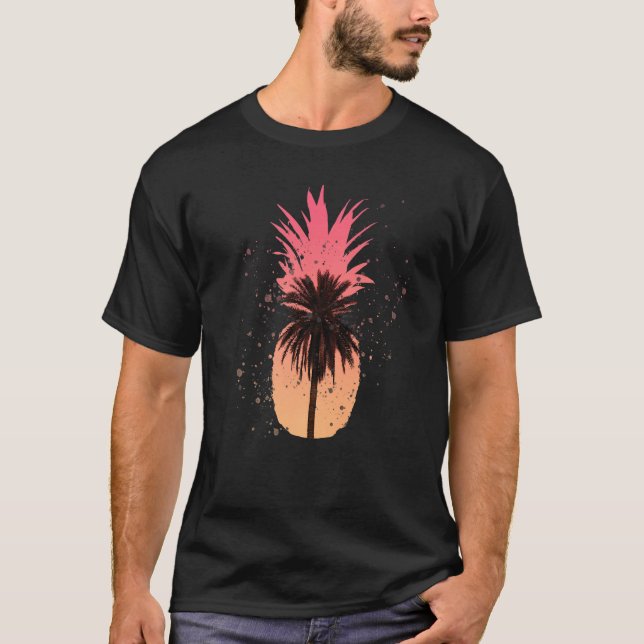 Coola Grafisk ananas Sunset Handflatan Träd Beach T Shirt (Framsida)