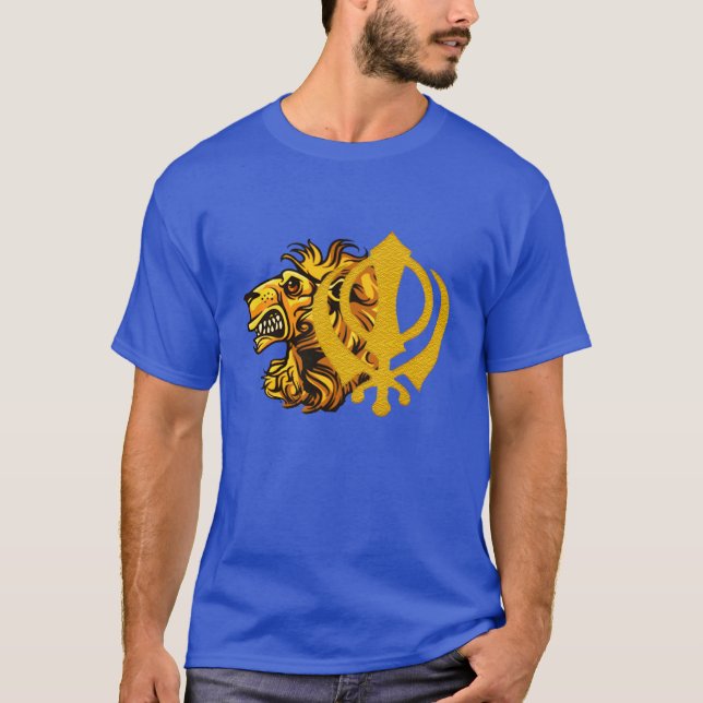 coola grafisk sikh khanda lejonare t-shirt-design t shirt (Framsida)