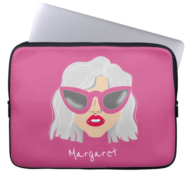 Coola Grandma Woman med eget namn på glasögon Laptop Fodral (Framsidan)