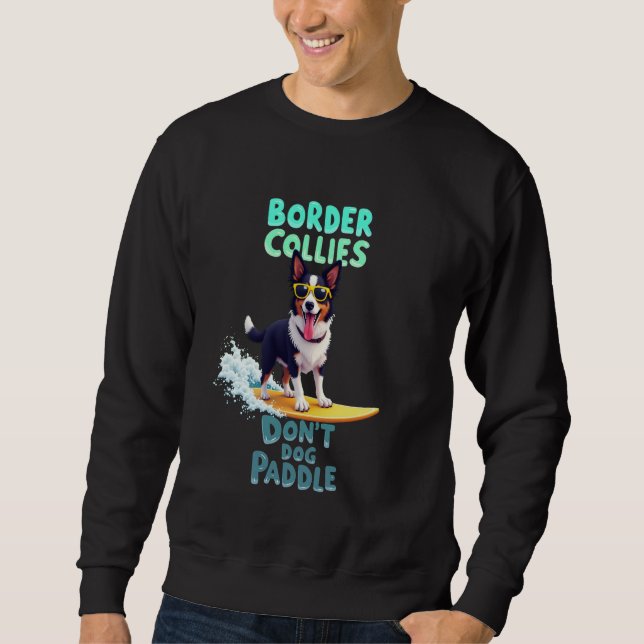 Coola Gräns Collie Surfing Hund Lång Ärmad Tröja (Framsida)