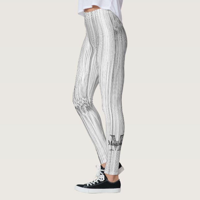 Coola grått bamboo wood print Monogram Leggings (Vänster)