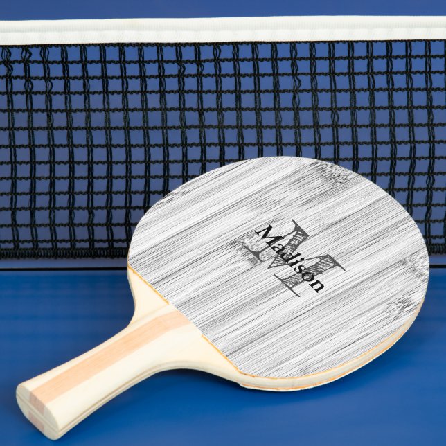 Coola grått bamboo wood print Monogram Pingisracket (Insitu)