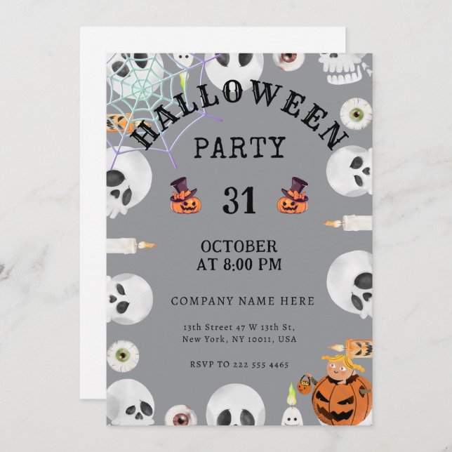 Coola Grått Classic Halloween Office Party Inbjudningar (Fram/baksida)