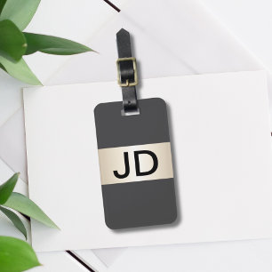 Coola Grått Faux Metall Rand, fet Monogram Bagagebricka