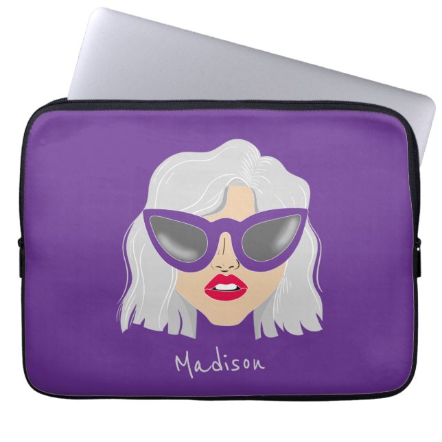 Coola Grått-parad kvinna med eget namn på glasögon Laptop Fodral (Framsidan)