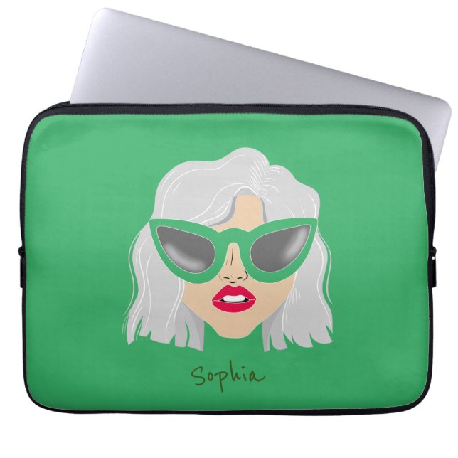 Coola Grått-parad kvinna med eget namn på glasögon Laptop Fodral (Framsidan)