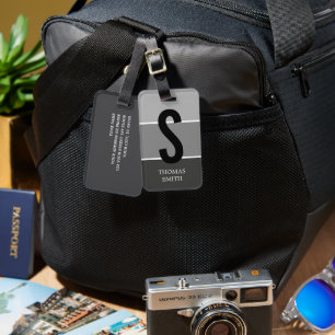 Coola Grått Rand Black Bold Monogram Bagagebricka