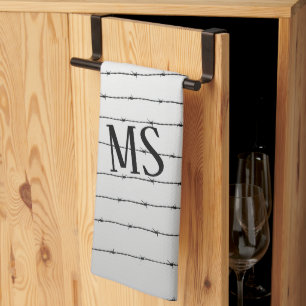 Coola grått svartvit taggtråd mönster Monogram Kökshandduk