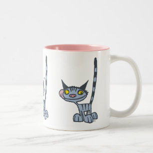 Coola Grått Tecknad Katt Två-Tonad Mugg