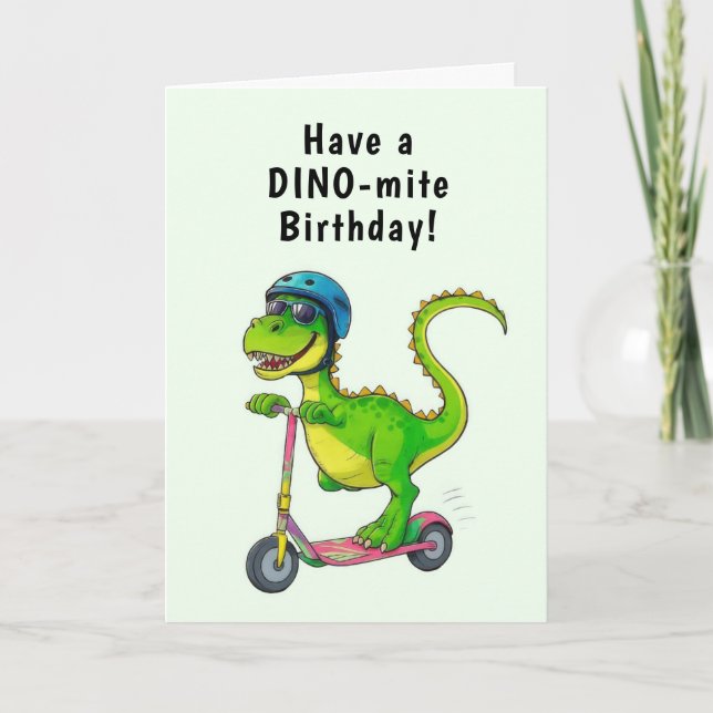 Coola Grönt Dinosaur Birthday Kort (Framsida)