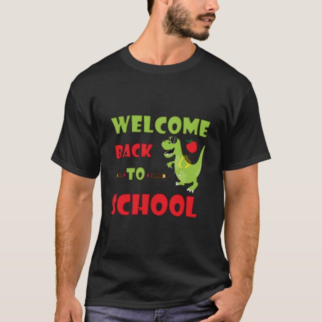 Coola Grönt Dinosaur Dino Going Back to school Kin T Shirt (Framsida)