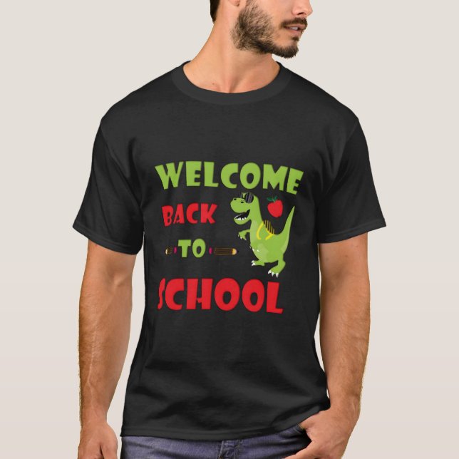 Coola Grönt Dinosaur Dino Going Back to school Kin T Shirt (Framsida)