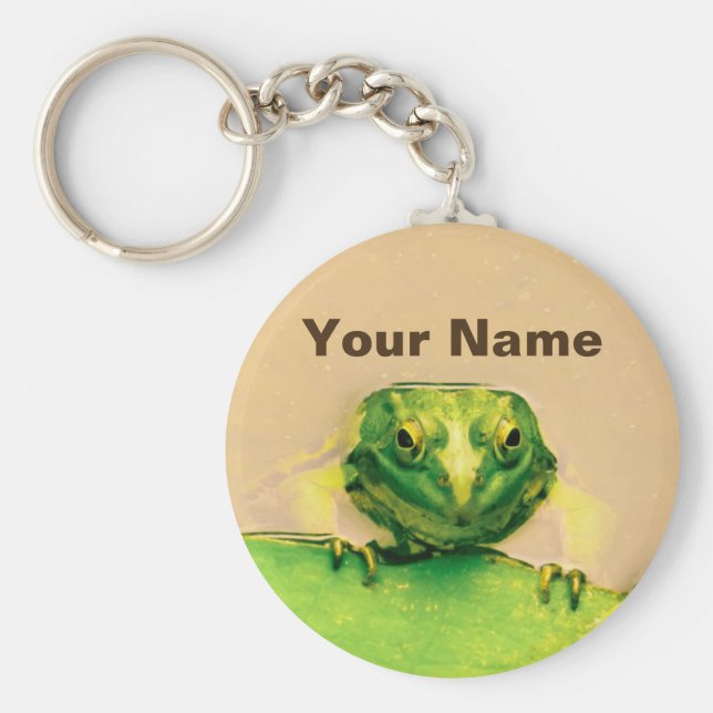 Coola Grönt Frog Personlig Namn Nyckelring (Framsidan)
