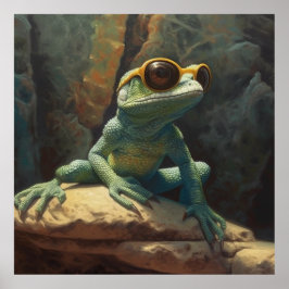 coola grönt gecko med solglasögon poster