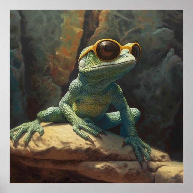 coola grönt gecko med solglasögon poster (Framsidan)