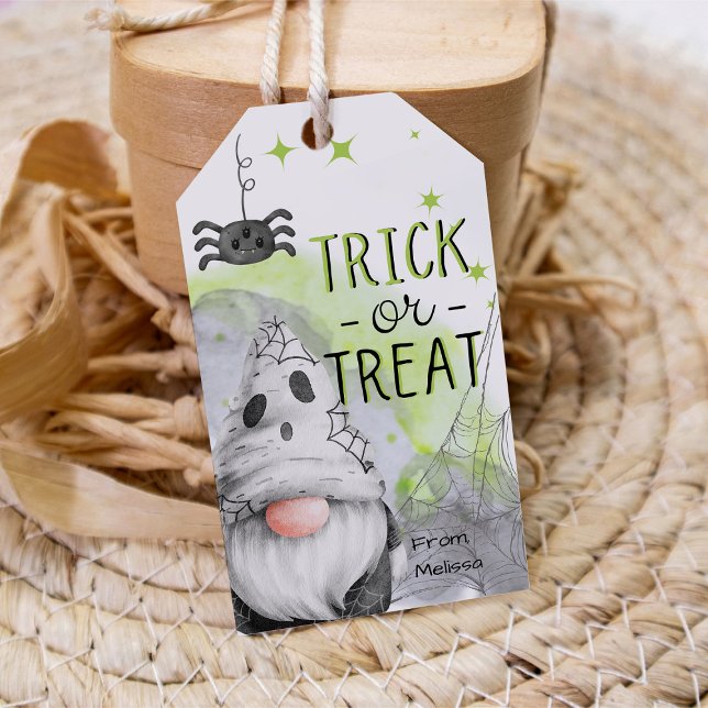 Coola grönt gnom halloween bus eller godis-förmån presentetikett (Skapare uppladdad)