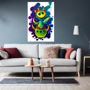 Coola grönt gult utomjording för AI Art Poster