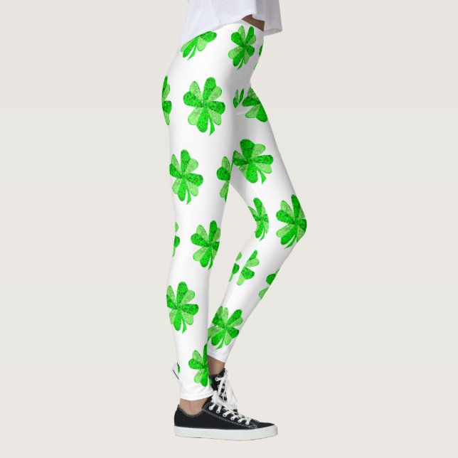 Coola Grönt Irish Shamrock Klöver Patricks Day Leggings (Höger)
