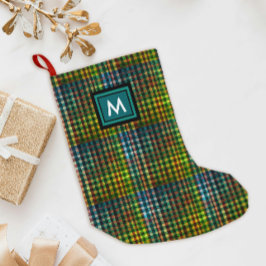 Coola Grönt Tartan Gingham Mönster Black Monogram Liten Julstrumpa
